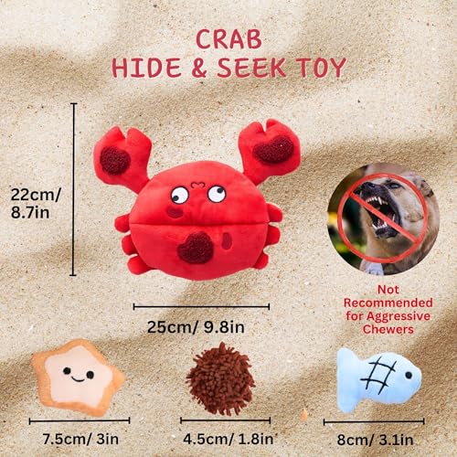 Hide and Seek Plush Dog Toys, Crab Interactive Toy for Small Dogs, Red Puppy Puzzle Squeaky Toys with Crinkle Papers, Durable Snuffle Dog Toys for Medium Pet - color: Red Crab