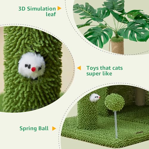Woochpet 38'' Cat Tree Condo with Hammock Cat Tower with Scratching Posts Green Large - color: Green, size: 48‘’