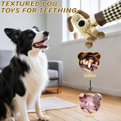 Squeaky Stuffed Dog Toys, Chew Dog for Large Medium Small Breeds - color: Khaki