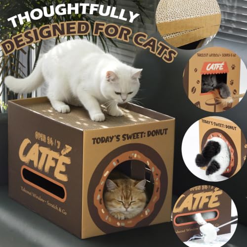 Cardboard Cat Scratcher House, Corrugated Scratching Pad with 2 Pads, Brown - size: New-Brown