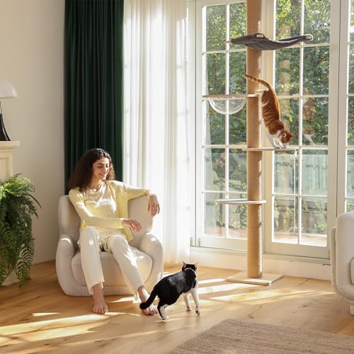 FUKUMARU Floor to Ceiling Cat Tree, 6-10 ft, 6 Level, Grey - color: Grey