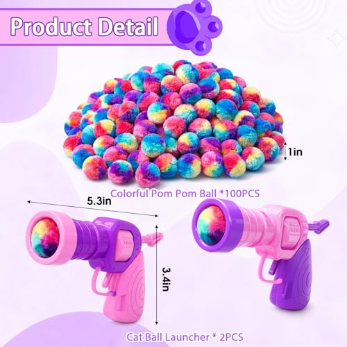 Mity rain 51PCS Cat Ball Launchers & Pom Pom Balls Interactive Cat Toy Set - style: 51PCS Pink