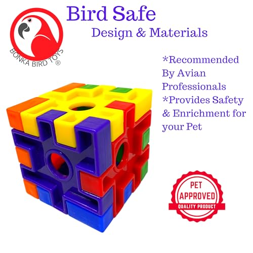 Bonka Bird Toys 2920 Puzzle Cube Foot Talon Craft Part Durable Parrot Cage Toy, Amazon, African Grey, Conure, Ringneck, and Similar Breed Sizes