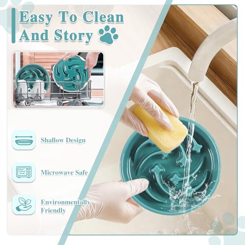 Ceramic Slow Feeder Dog Bowls,2 Cups Dog Food Dish for Medium & Large Breed - color: Dark Green-L
