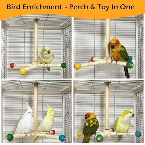 Large Bird Perch Toy, Interactive Wooden 360° Spinning Cage Toy(L) - size: Large (no bells)