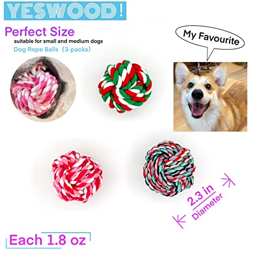 YESWOOD! Rope Balls for Dogs Small Breed,3-Pack Pink Cute Dog Teething Toy