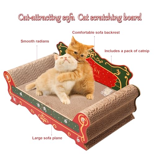 COOZMENT Scratching Sofa, Couch Shaped Thick Scratching Cardboard, Lounge Bed for Indoor Rest&Play, Sofa Scratcher Pad (Red, 23" L X 12.2" W X 10.7" H) - color: Red