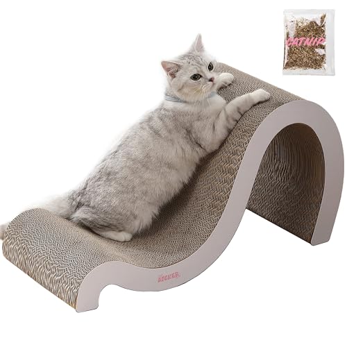 CSR1013B Kona 27" Modern Cardboard Double-Sided Wave Cat Scratcher with Catnip, Cloud - color: White