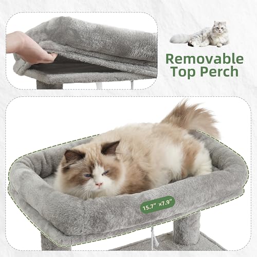 Gitelsnour Cat Tree, 43.3'' Cat Tower with Hammock for Kittens GCT004SW - color: Light gray, size: 43.3 inches