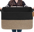 Goodpick 75L Extra Large Woven Blanket Basket, Rectangle, Black & Jute - color: Black Jute, size: 22"L x 17"W x 12"H