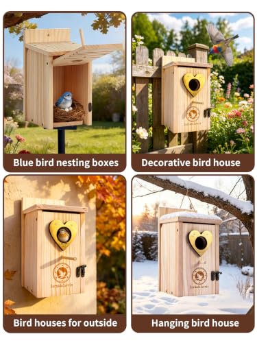 2PC Cedar Bluebird Houses for Outside with Nesting Material