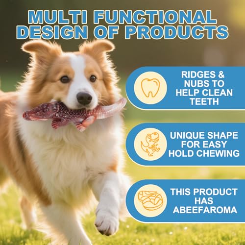 Durable Nylon Dog Toy for Aggressive Chewers - Interactive Nylon Chew Set with Massage Bumps | Tough Dog Toys for Teething Puppies & Large Breeds (Crocodile) - color: Crocodile