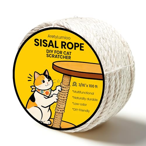 Natural Sisal Rope for Cat Tree and Scratching Post, 3/16 Inch x 100ft - size: 3/16'' x 100ft