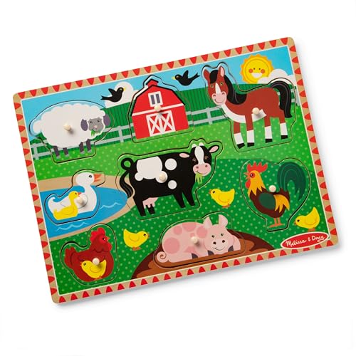 Melissa & Doug Farm Wooden Peg Puzzle (8 pcs) - size: 11.75 x 8.75 x 0.7, style: Farm