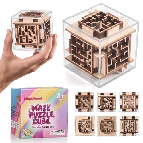 Fidget Brain Teaser Games for Kids: Wooden Puzzle Fidget Toy for Toddlers - Handheld Maze Puzzle Cube for Travel - 3D Labyrinth Game Road Trip Toys for Boys & Girls Ages 3-8