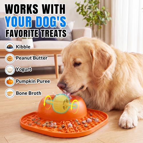 Slow Feeder Dog Licking Bowl with Rolling Ball, Orange - color: Orange