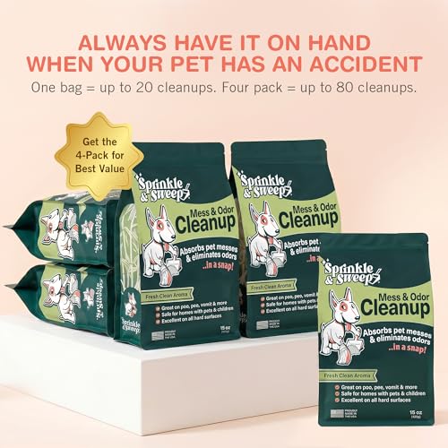 Sprinkle & Sweep: Pet Mess & Odor Cleanup Duo - 15oz Bag & Dustpan Broom - Dog Accident Clumping Powder, Remove Urine-Poop-Vomit from Hard Services - style: 1 Bag + Sweeper Kit
