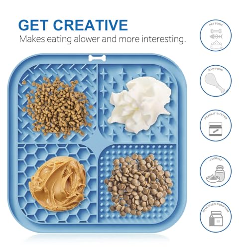Licking Mat for Dogs & Cats with Suction Cups, 1 Pack Square Dog Slow Feeder Lick Pat for Anxiety Relief & Boredom, Dog Toys to Keep Them Busy, Pets Bathing Training Grooming Mat - color: Blue