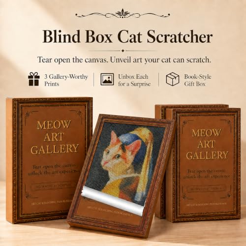 MUTTROS Art Cat Scratcher, 3 Pack Cardboard Cat Wall Scratcher Board - color: Classic Art Masterpiece Set