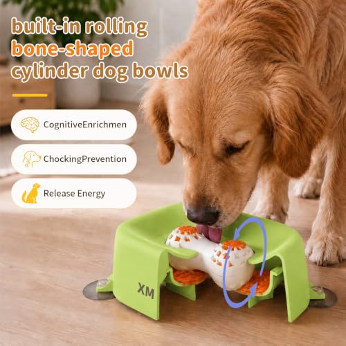 Dog Lick Bowl Slow Feeder with Rolling Log & Suction Base, Green - color: Green