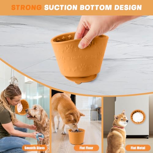 Dog Slow Feeder Lick Bowl, Silicone Dog Bowl with Strong Suction, Orange - color: Orange