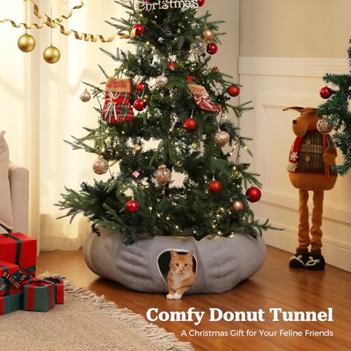 PEQULTI Grey Donut Cat Tunnel Bed Washable Plush Mat Multi for Small Pets - color: New Gray