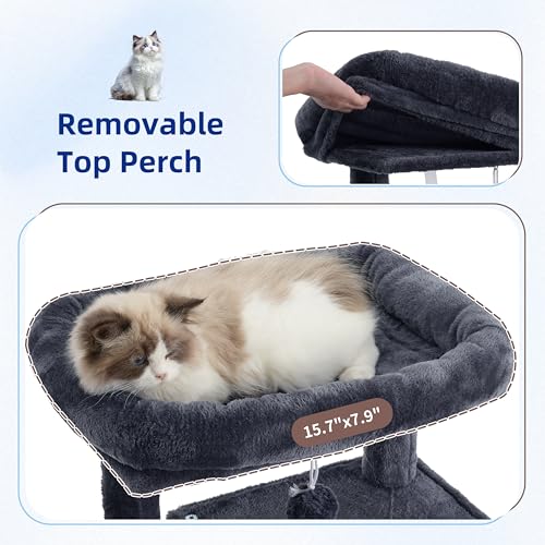 Gitelsnour Cat Tree, Cat Tower for Indoor Cats, 43.3 inch Cat Tree Tower with Sturdy Steel Tube, Hammock, Cat Condo for Small Cats and Kittens, Scratching Post, Smoky Gray GCT004SG - color: Smoky gray, size: 43.3 inches