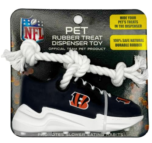 Pets First NFL Cincinnati Bengals Cleat Sneaker Spike Dog Toy, Football Treat Dispenser Chew Toy for Dogs, Interactive Rope Tug Toy, Slow Feeder Natural Rubber Dog Toy with Official Team Logo - color: Cincinnati Bengals