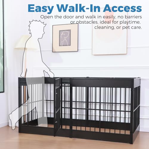 Furniture Style Dog Playpen, 32" Tall Indoor Dog Pen with Wood Panels - color: Black, style: 6 Panels (31.5" High)