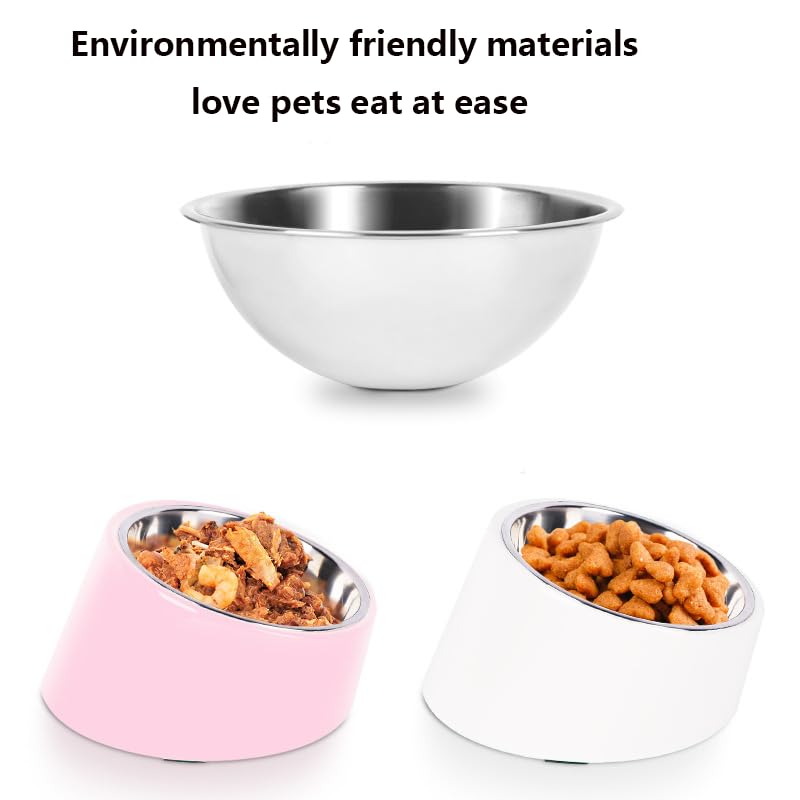 15° Tilted Slow Feeder- Non-Spill & Non-Slip Stainless Steel Dish for Small & Cats - color: Pink, size: M
