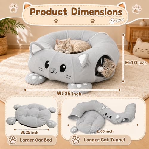 Cat Tunnel Bed with 21 Interactive Toys - color: Grey, Kitten Pattern