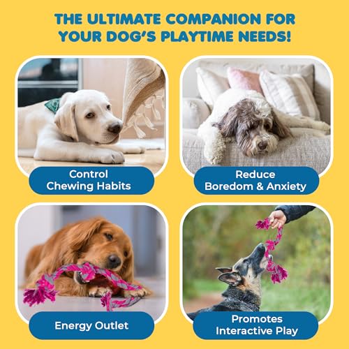 SunGrow Pink Dog Rope Toys, Twisted Triple Knotted Rope Bone, 2 Pack for Aggressive Chewers, Large Dogs Extra Strong, Heavy-Duty Dog Pull, Tug of War Ropes