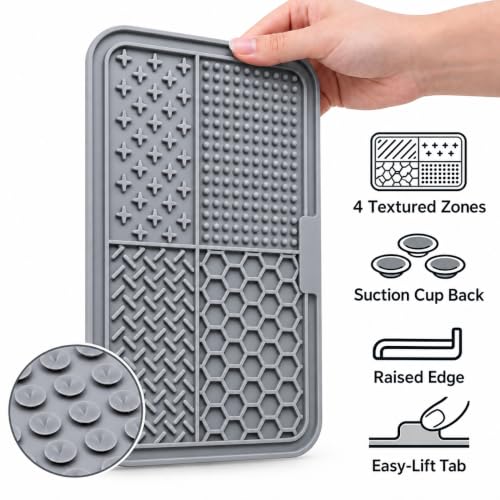 Dog Lick Mat for Dogs & Cats, 2 Pack Silicone Lick Pad with Strong Suction Cups, Slow Feeder Mat for Bathing, Grooming, Anxiety Relief, Peanut Butter, Wet Food & Treats - color: Gray+Blue