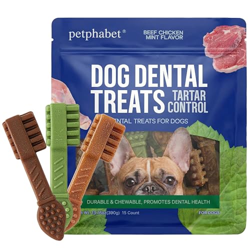 PETPHABET Dental Chews for Dogs, 3 Flavor Variety Pack, 15 Count