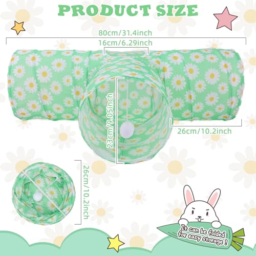 BWOGUE Bunny Tunnels & Tubes, 3-Way Collapsible Rabbit Hideout for Bunnies - color: Greenflower
