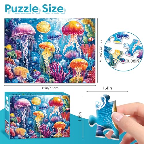 Colorful Puzzles for Kids Ages 4-8 100 Pieces Jellyfish Puzzles - color: Jellyfish