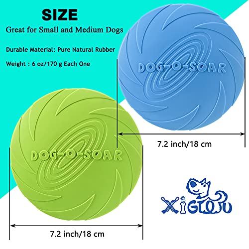 XIGOU Dog Flying Disc, 2 Pack Dog Flyer Toys, Soft Rubber Interactive Lightweight Flying Disc Dog Toy for Small Large Dogs - Floats in Water & Safe on Teeth, 7.2 inch. - color: Blue & Green