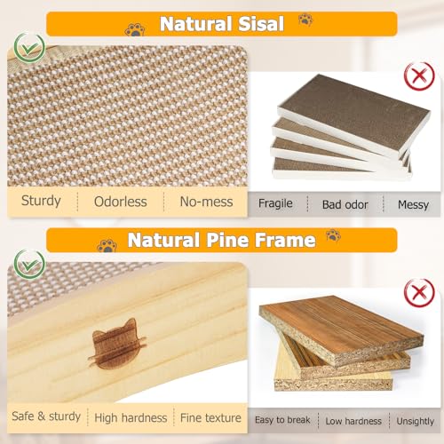 3 in 1 Sisal Cat Scratcher Bed, Solid Pine Cat Scratcher with Balls,Natural - color: Natural, size: Extra Large