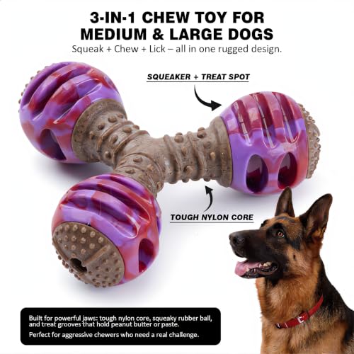 MECOOL Durable Dog Chew Toys for Medium Dogs - Squeaky Rubber Balls with Nylon Reinforcement, Interactive Lick & Chew Toy for Aggressive Chewers, Pet Teething Toy Red,Bacon Flavored - color: Red