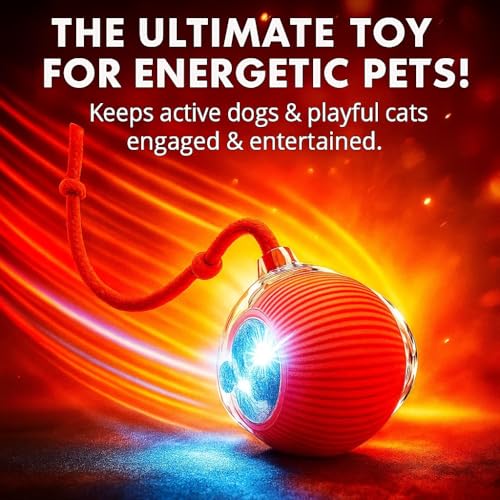 Purrmitive 2026 Durable Interactive Cat Toys for Indoor Cats, Dog Toys Ball, Rolling Pet Ball, Smart Automatic Cat Chase Balls Toy, Interactive Dog Toys Speedy Tail,Kitten & Cat Toys Interactive (Red) - color: RED