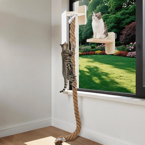 Weysat 2 Pcs Cat Climbing Rope Window Perch 59 Inch Wall Mounted Ladder