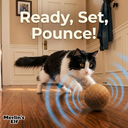 Merlin's Elf Cat Toy Balls for Indoor Cats and Kittens, Natural Sisal, Wool Felt, Rattan and Cotton Balls for Chasing and Interactive Play, 4 Pack