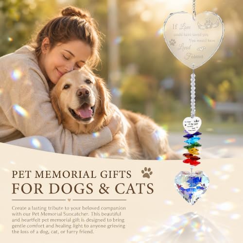 Pet Memorial Sympathy Gift for Loss of Dogs, Memorial Suncatchers - color: Clear Heart Engraving