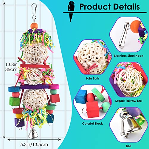 Bissap Conure Toys, Bird Parrot Foraging Shredder Hanging Toys Sola Balls Sepak Takraw with Bell for Small Parrots Parakeets Conures Cockatiels Love Birds Cage Toy (Pack of 2) - size: 1 PCS (Pack of 2)