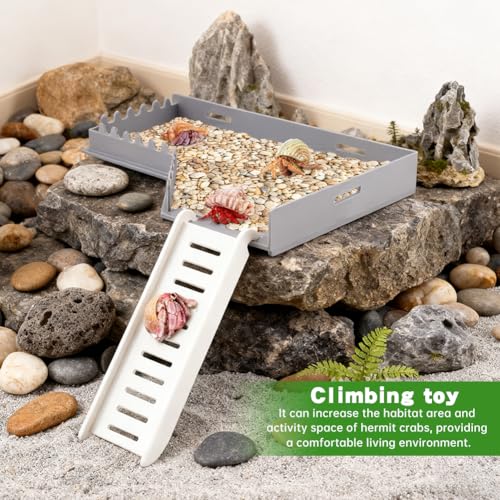 Hermit Crab L-Shaped Plat-Form with Ladder, No-Drill Climbing Plat-Form with Ramp, Hermit Crab Climbing Toys Habitat Tank Accessories