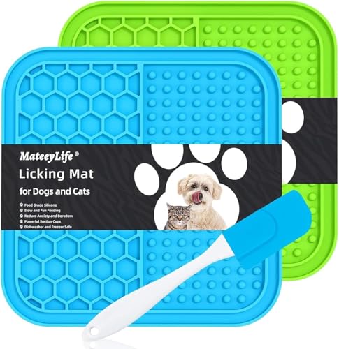 MateeyLife Lick Mat for Dogs & Cats, Slow Feeder Licking Pads for Boredom - color: Blue&Green, size: 6"x6"