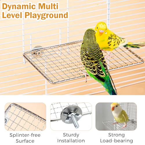 2 Pack Stainless Steel Bird Perch Platform for Cage, 6.3 x 4 in Wire Mesh Resting Stand, for Conure Cockatiel Lovebird Small Parrot - color: Stainless Steel-6.3 X 4 Inches