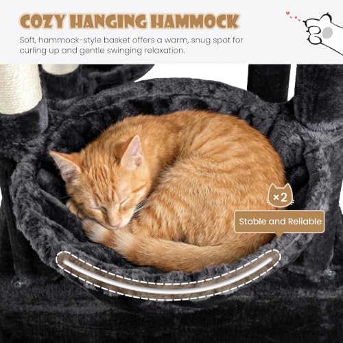 SHA CERLIN 87 in Multi-Level Tall Cat Tree Tower for Large Cats/Extra Wide Feline Activity Center/Sisal Scratching Posts/Wide Base/Cozy Plush Perches/Baskets/Hammocks/Toy Balls/Dark Grey - color: Dark Grey