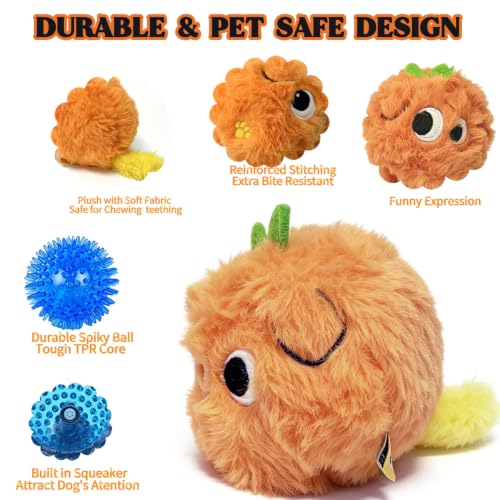 Squeaky Plush Ball Dog Toys for Small Medium Dogs, 3'' Soft Fuzz Ball - color: Orange Dog
