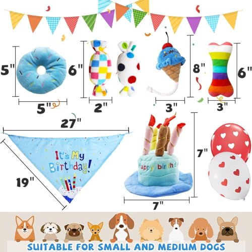 lilfrd 9Pcs Blue Dog Birthday Toy Set, Squeaky Hat Bandana Gift for Dogs - style: Blue Birthday Pack